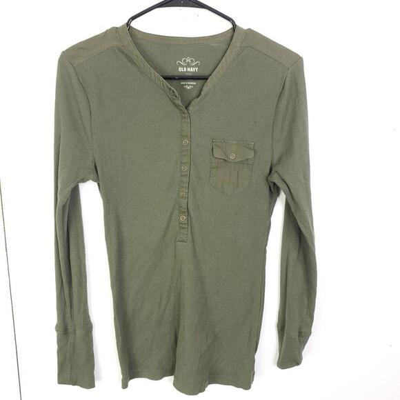 Old Navy Top Womens M Long Sleeve Lightweight Y2K Henley Olive Grunge Retro - Picture 1 of 8